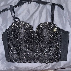 rhinestone bustier top with bra